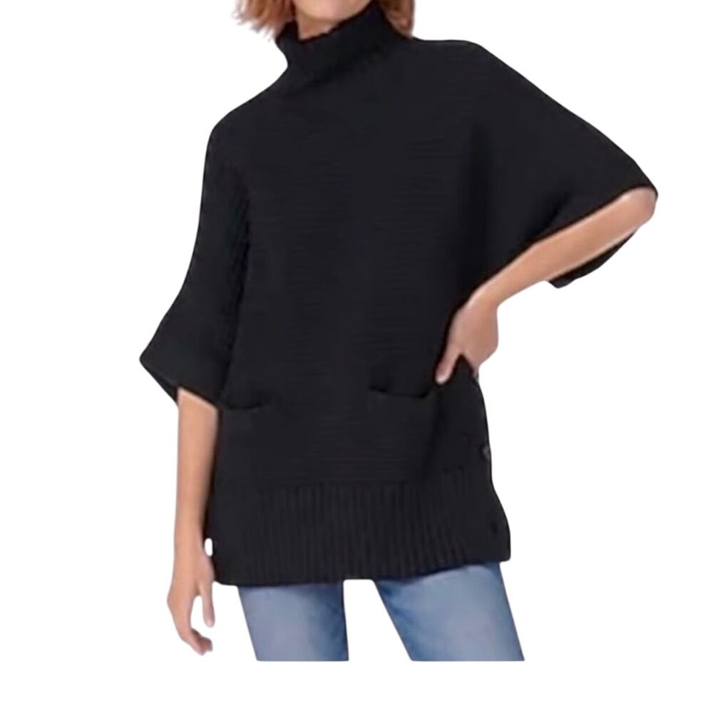 J. Crew Cotton Merino Wool Blend Turtleneck Knit Poncho Sweater Size Large Tunic